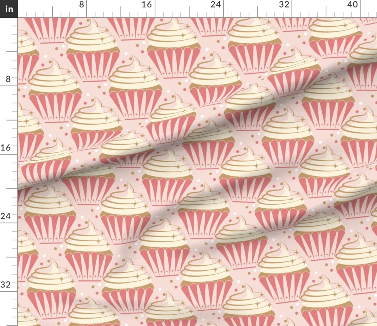 Large Scale Pink Cupcakes Atomic Birthday Party Retro Vintage Strawberry Celebration Vanilla Yellow Mid Century Stars Cosmic Cake Desserts Custom Printed Fabric by Spoonflower Various Fabrics by the Yard or Fat Quarter